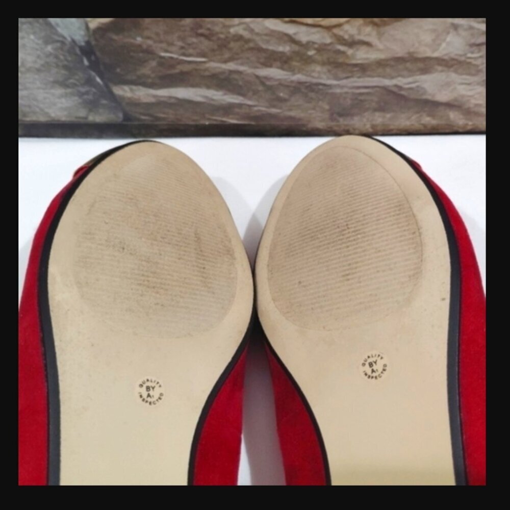 Sz 9M Worthington Burgundy & Gold Ballet Flats Metallic Toe Faux Suede 9 Medium - Picture 10 of 12